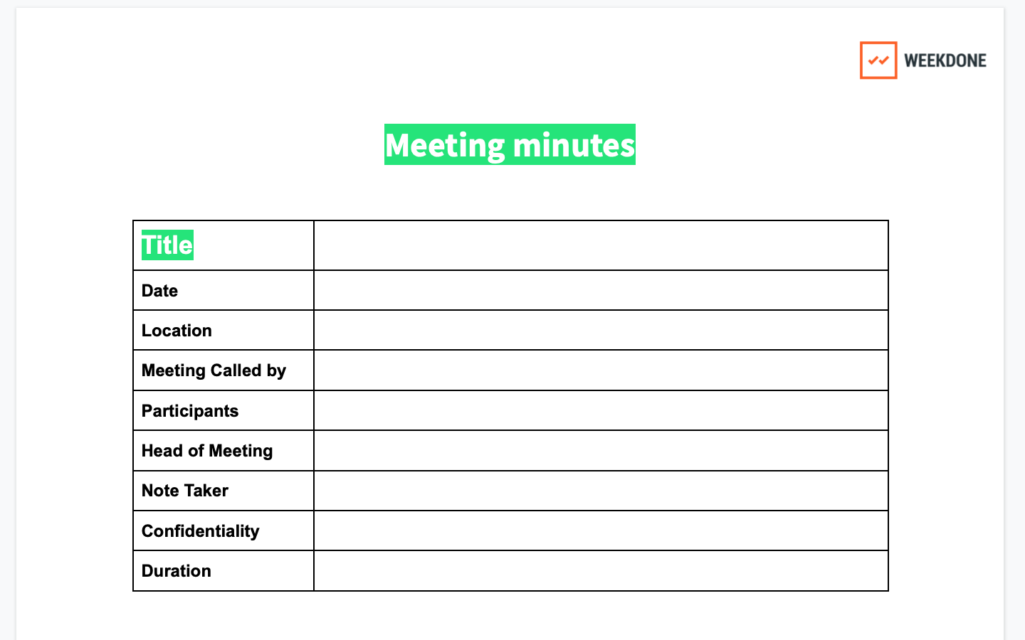 Google Sheets Meeting Minutes Template