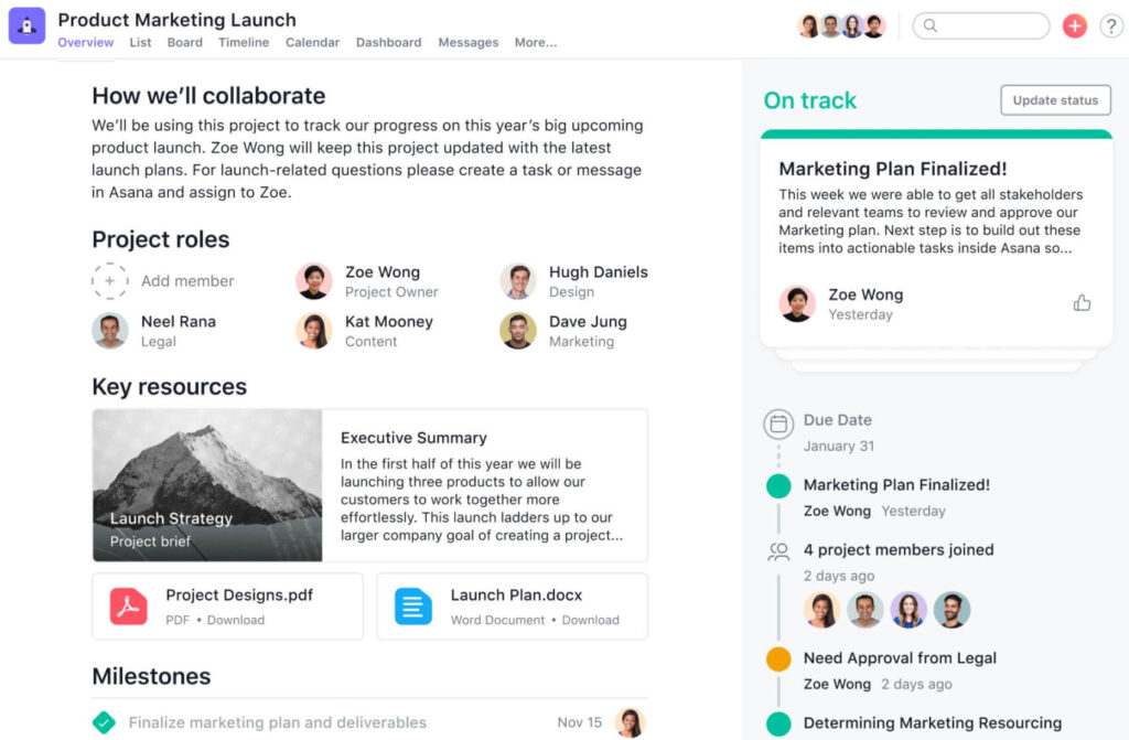 Asana for project management and KPIs